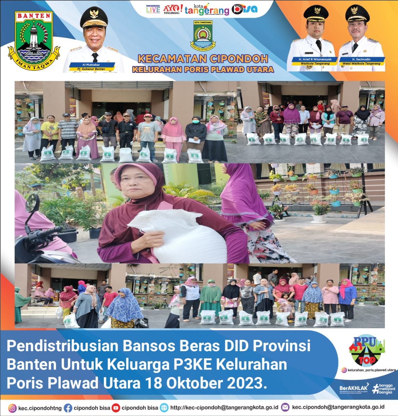 Pendistribusian Bansos Beras DID Provinsi Banten Untuk Keluarga P3KE Kelurahan Poris Plawad Utara